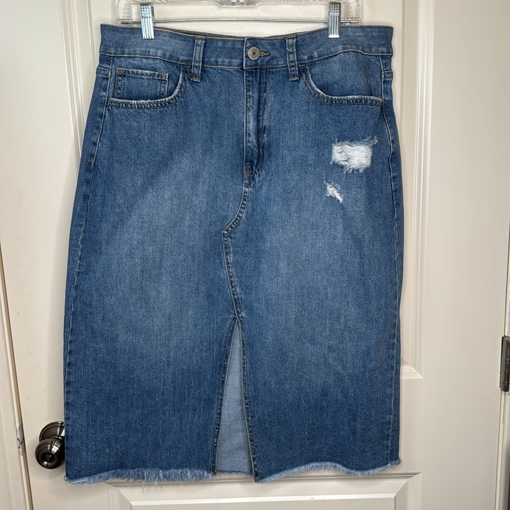 Dark Wash Denim Midi Skirt - Picture 6 of 17